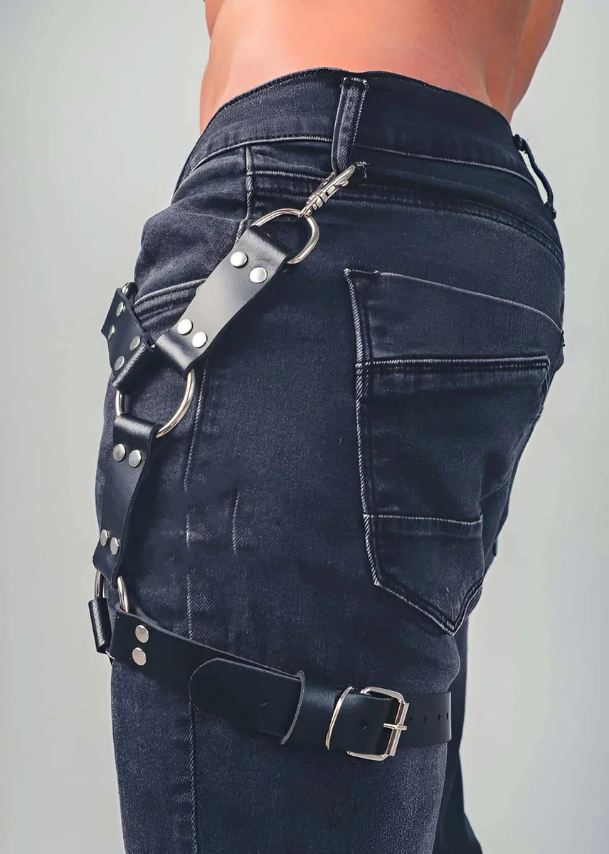 Mens Leather Leg Harness Adjustable Thigh Garter Strap Edgy Style
