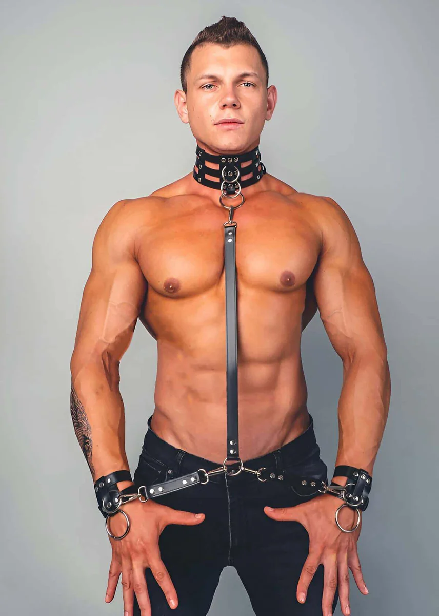 Black vegan leather choker collar close up with