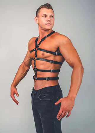 Mens Harness Adjustable Faux Leather Chest Body Strap