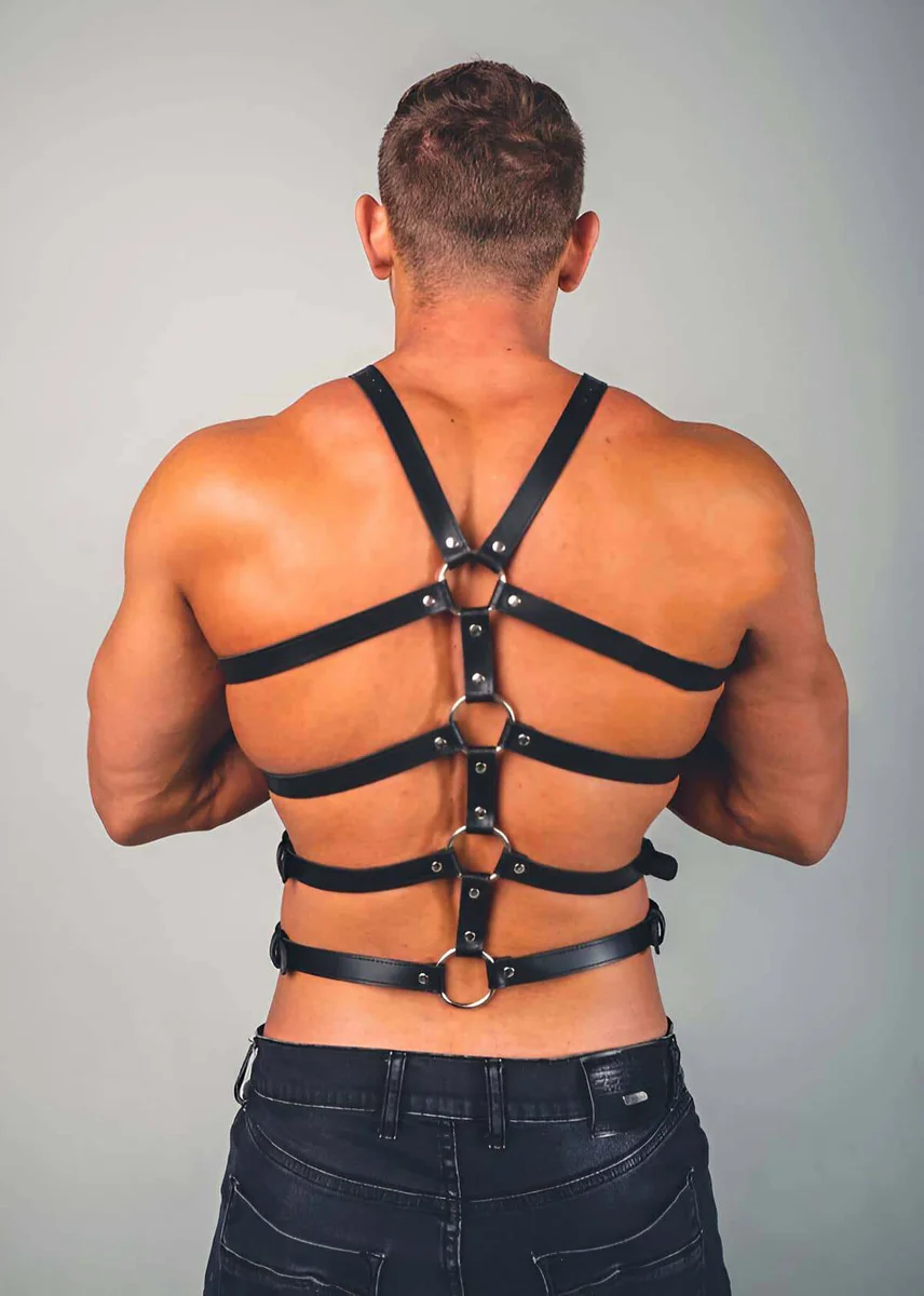 Mens Harness Adjustable Faux Leather Chest Body Strap