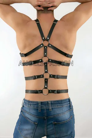 Mens Harness Adjustable Faux Leather Chest Body Strap