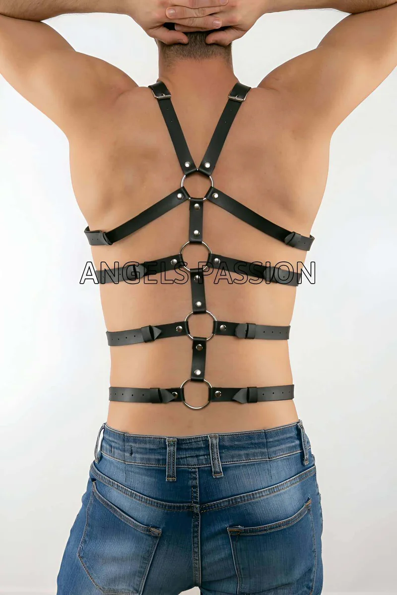 Mens Harness Adjustable Faux Leather Chest Body Strap