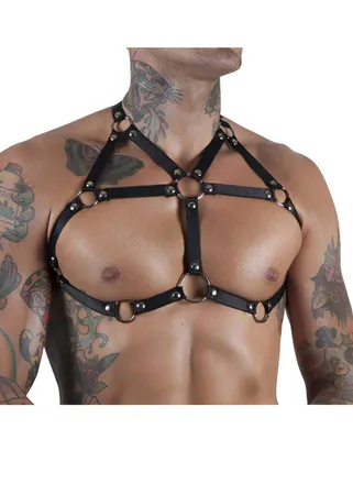 Mens Harness Chest Body Adjustable Black Faux Leather