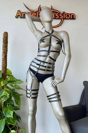 Full Body Faux Leather Harness Set with Garter Straps