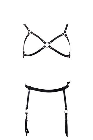 Faux Leather Harness Set with Garter Belt – Adjustable Body Lingerie