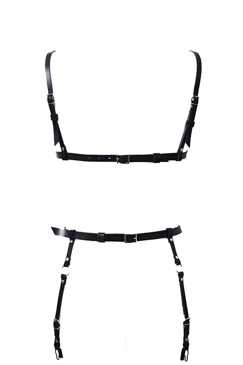 Faux Leather Harness Set with Garter Belt – Adjustable Body Lingerie