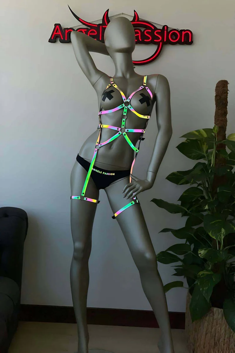 Iridescent Reflective Body Harness for Festivals & Raves
