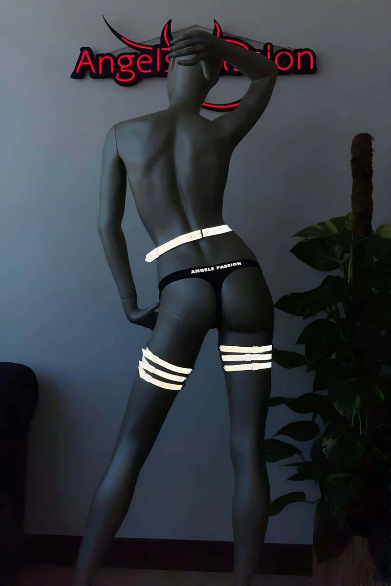 Reflective Leg Harness Garter - White Glow Festival Wear