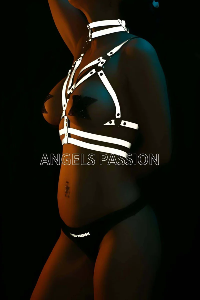 Sexy Reflective Harness Top and Choker Set - White Erotic Lingerie