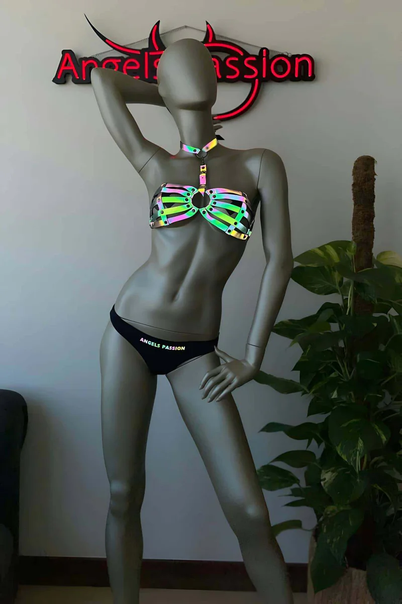 Reflective Harness Bra Top – Iridescent Rave Festival Wear