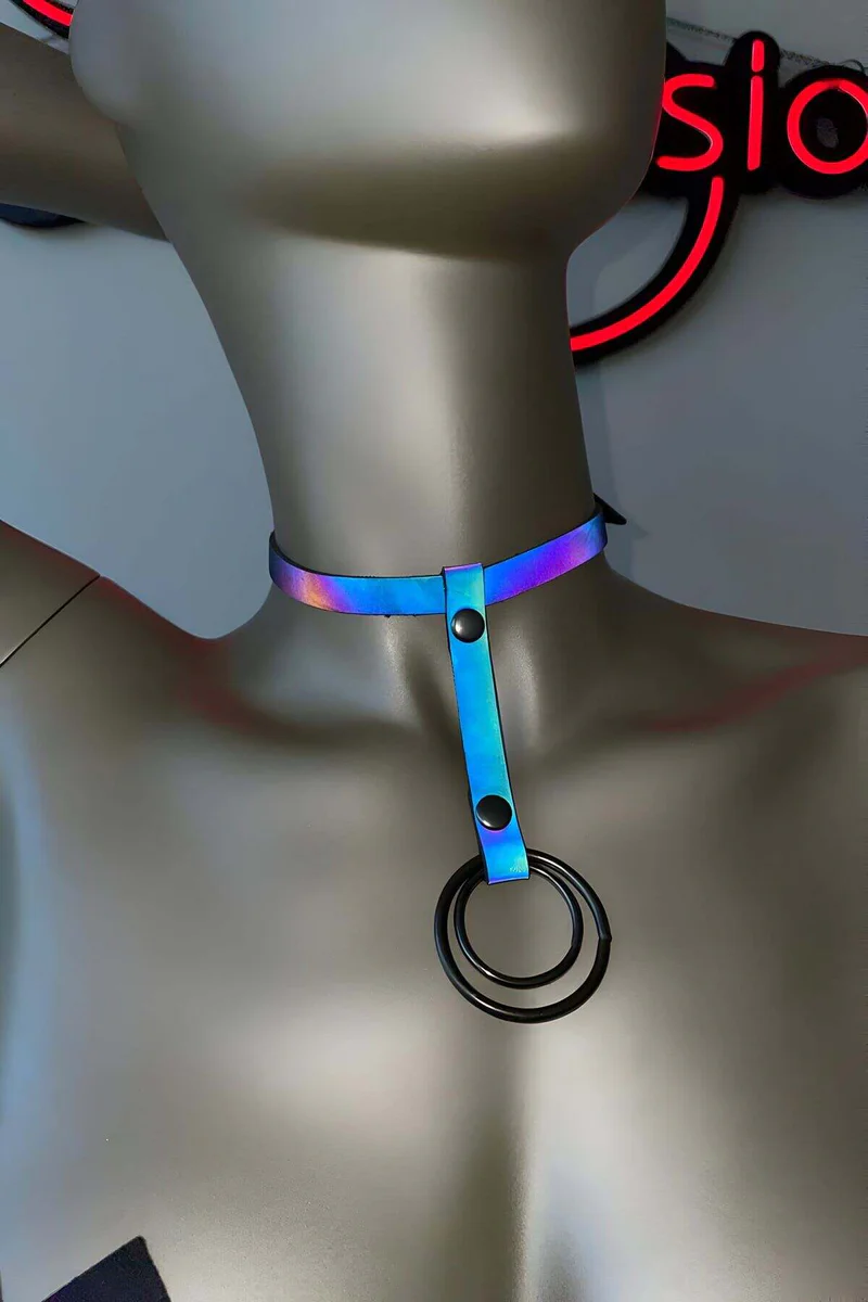 Reflective Choker Iridescent Rainbow O-Ring Drop Harness