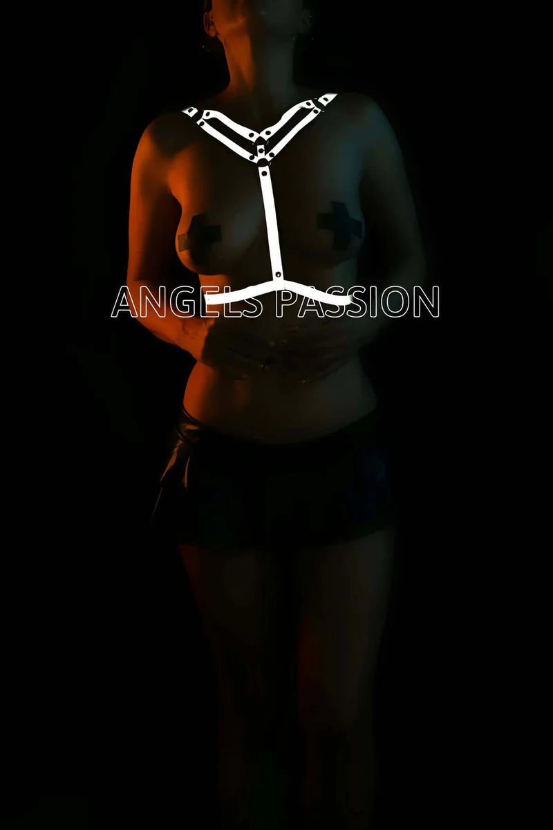 Black reflective Y-front body harness with adjustable straps