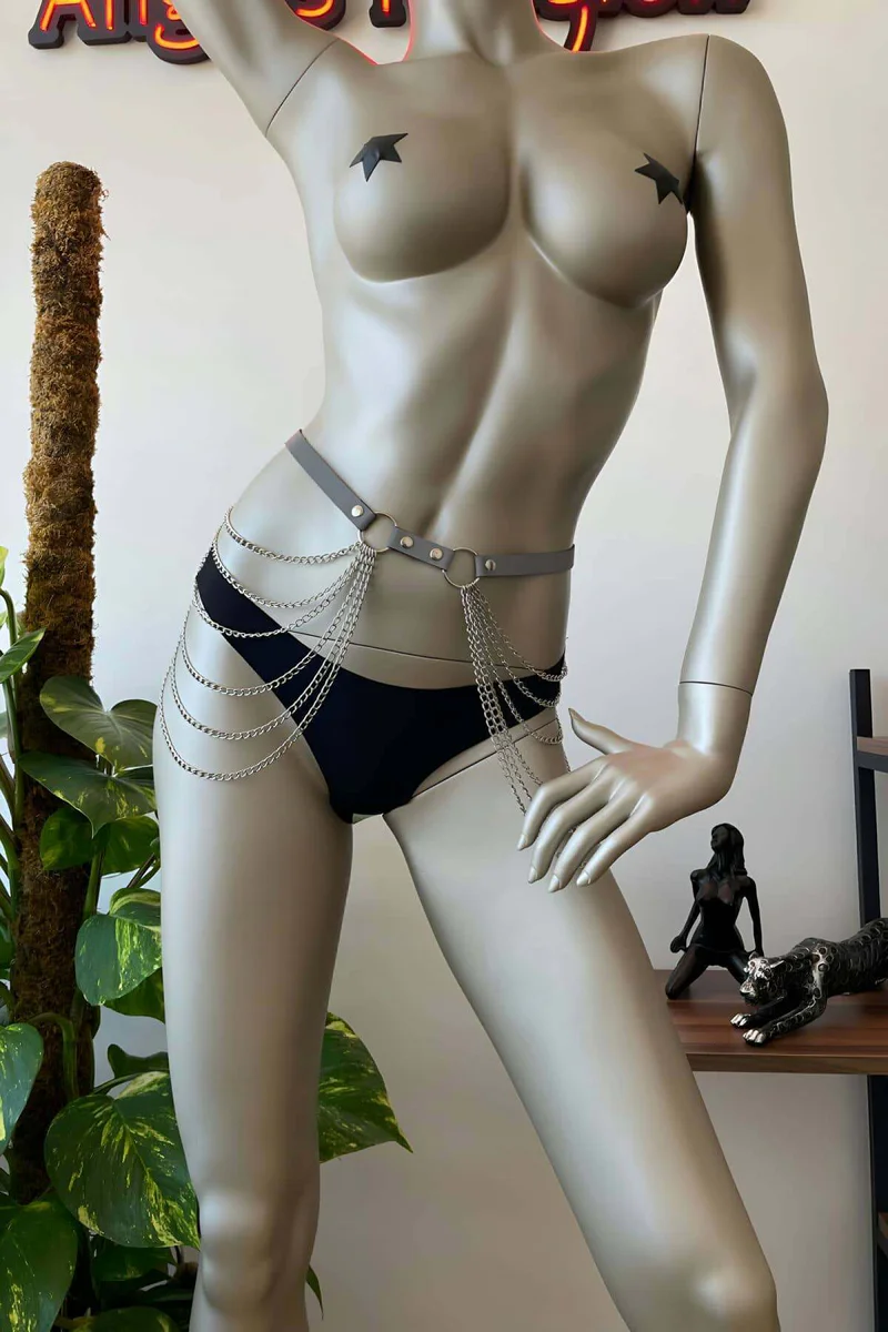Luminous Reflective Waist Harness with Edgy Chain Accents