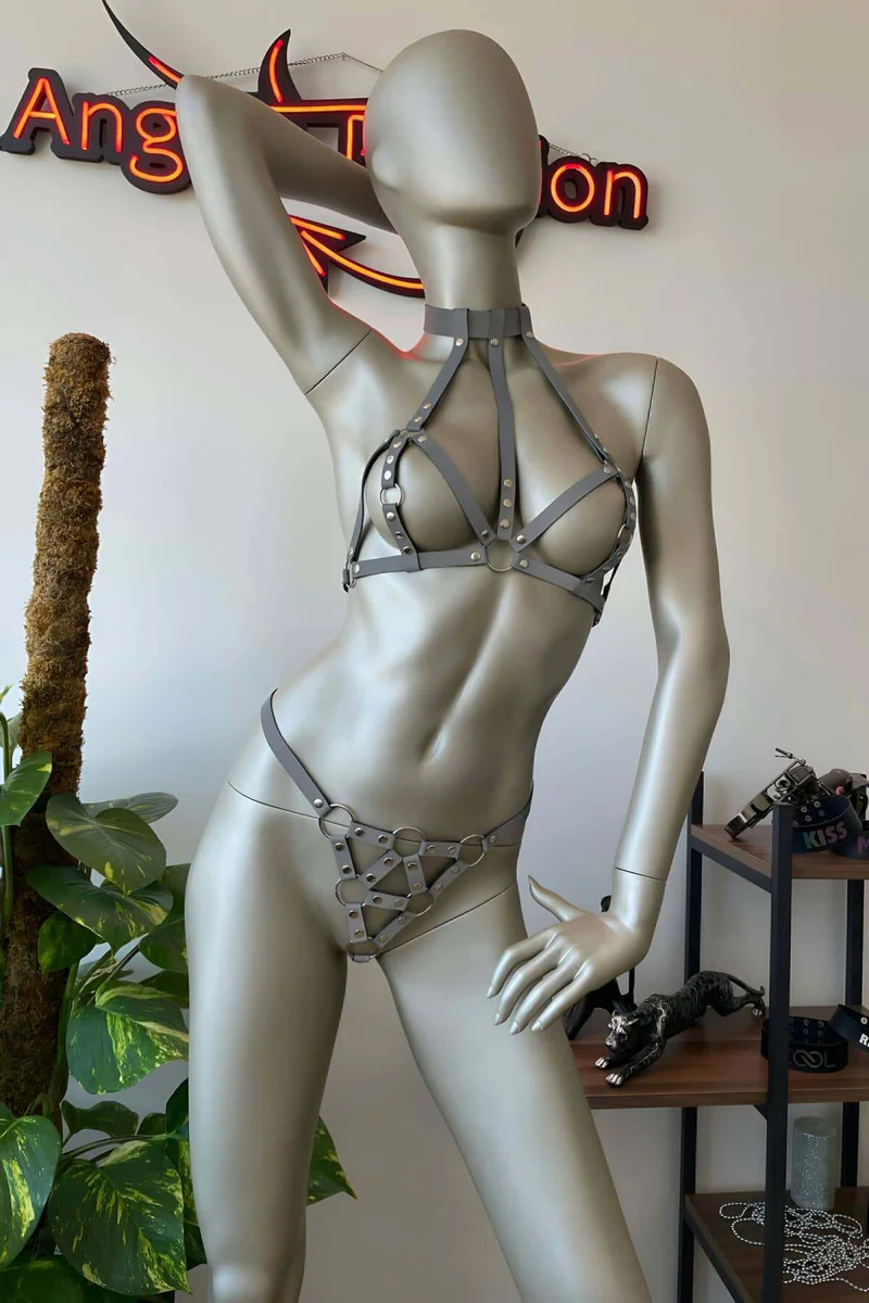 Reflective Harness Lingerie Set – Striking Halter Bra & Bottom