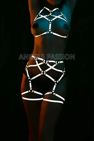 Reflective Harness Lingerie Set - Glow Rave Festival Outfit