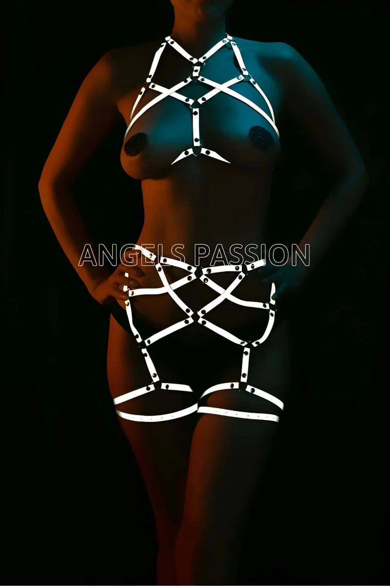 Reflective Harness Lingerie Set - Glow Rave Festival Outfit