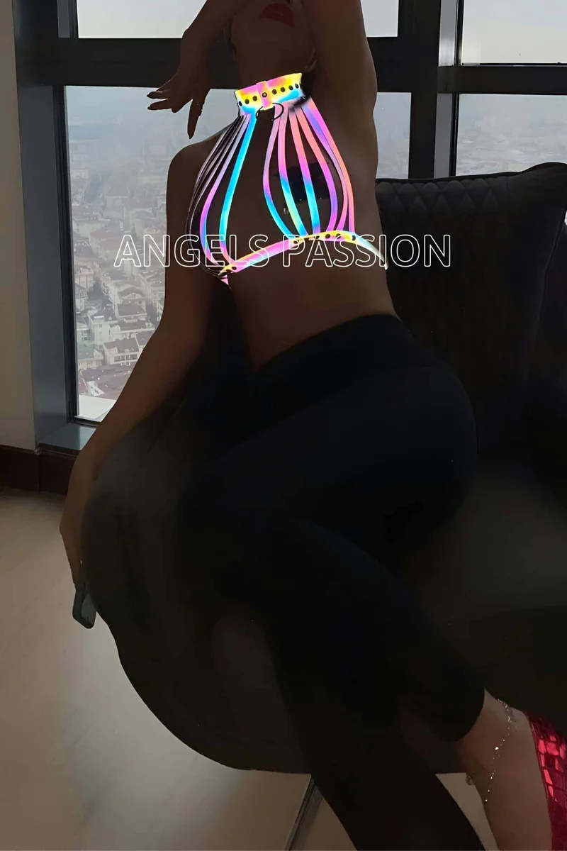 Rainbow Reflective Harness Top - Luminous Festival Body Wear