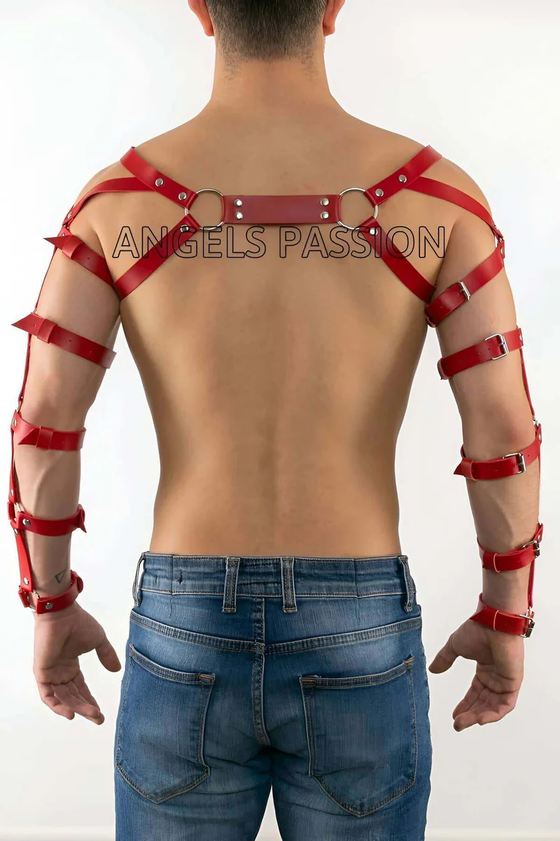 Red faux leather full arm and chest