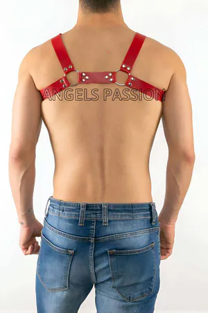 Red Studded Faux Leather Chest Harness Adjustable Straps