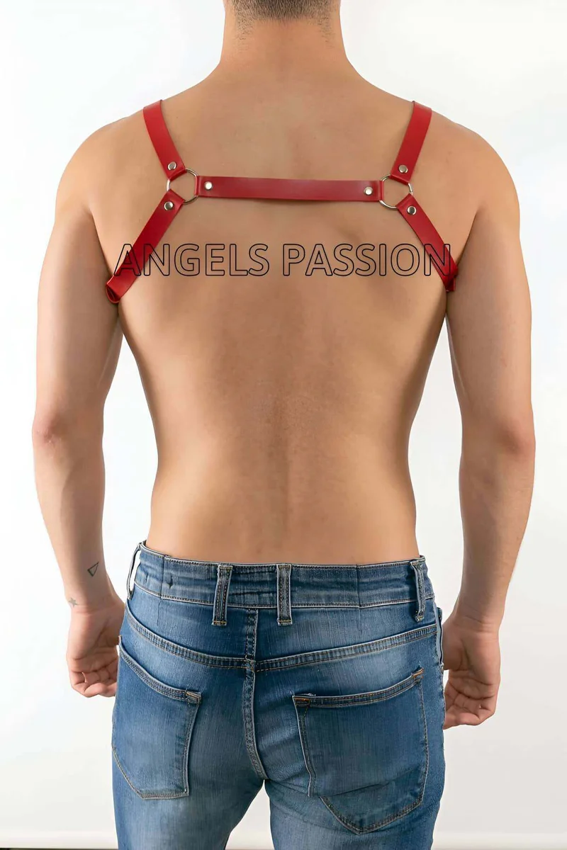 Men's Red Harness Outfit Close