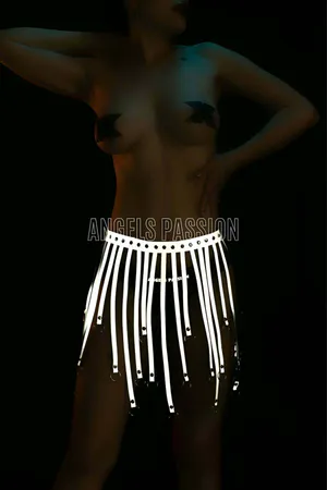 White Reflective Tassel Skirt, Evening Dress, Tights and Shorts Accessory - APFT579