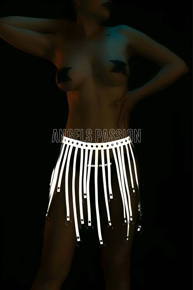 White Reflective Draped Body Harness Accessory - APFT579