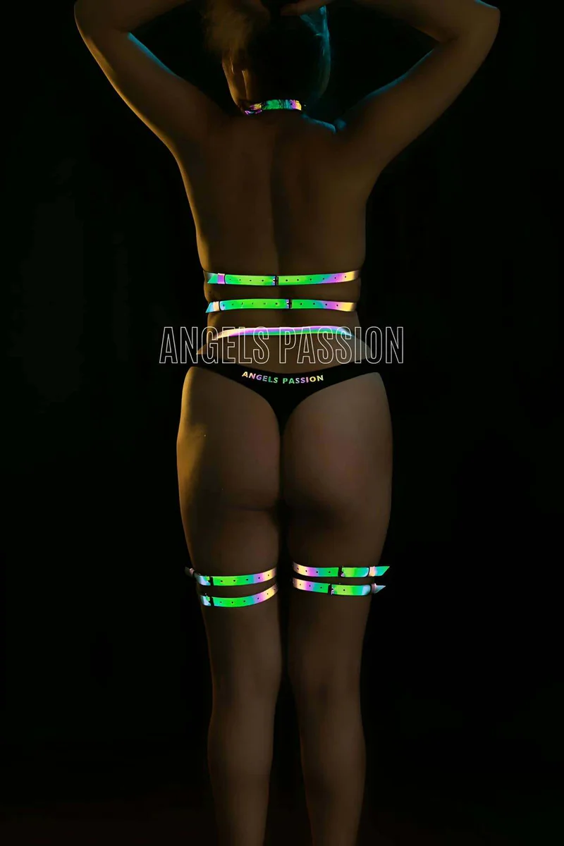 Full body reflective harness front view with chest and waist straps