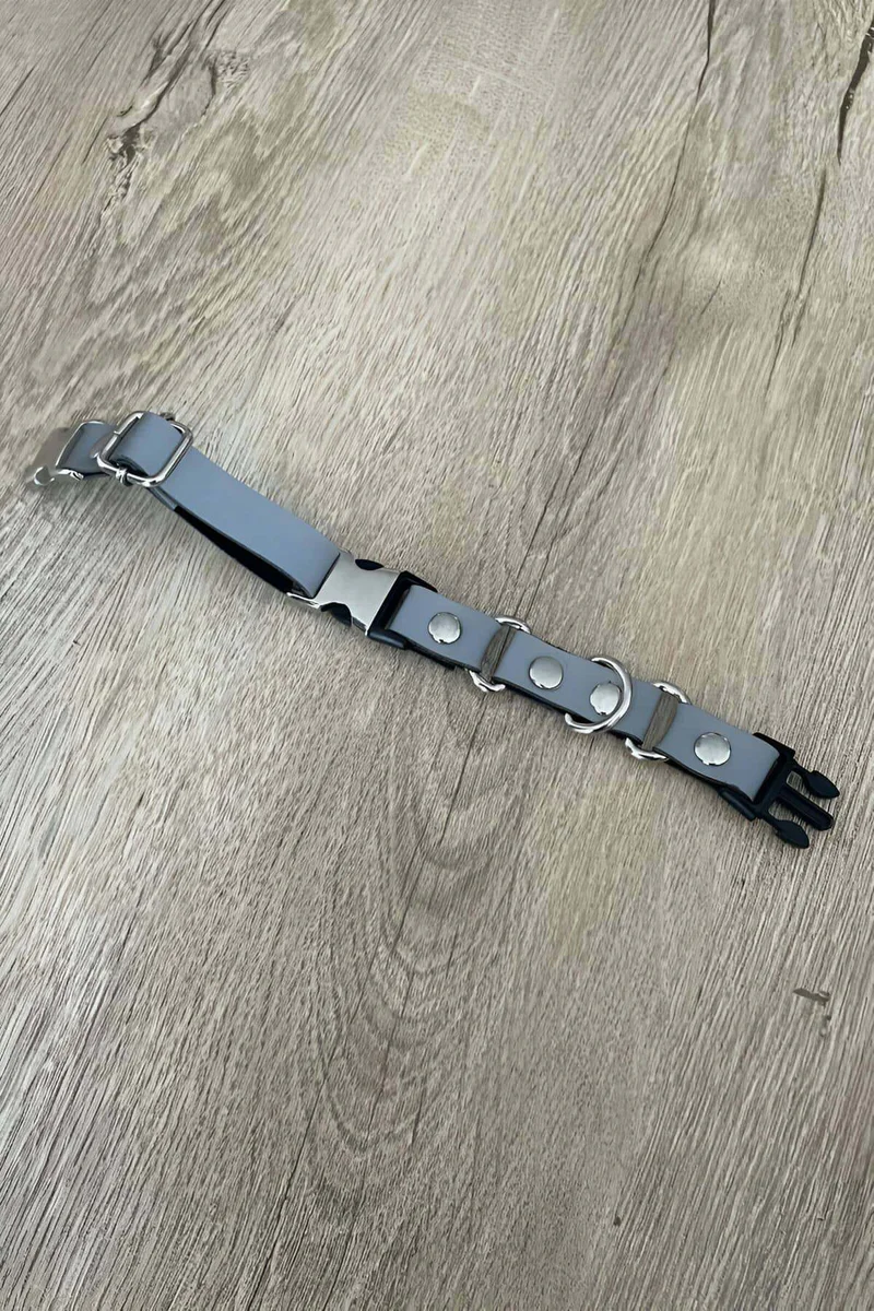 Grey Vegan Leather Collar with metal
