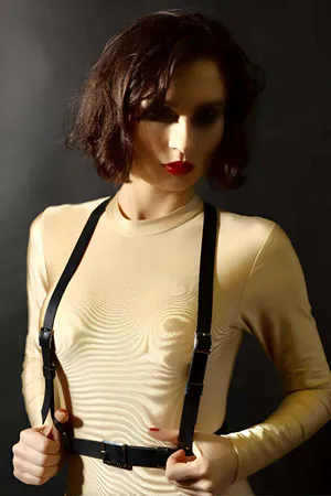 Minimalist Back Body Harness Black Vegan Leather Silver O-Ring