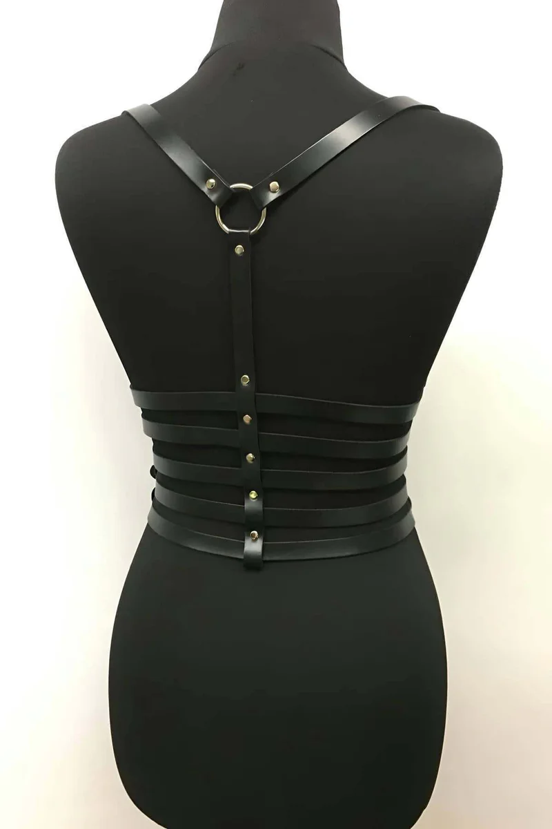 Festival black faux leather harness with