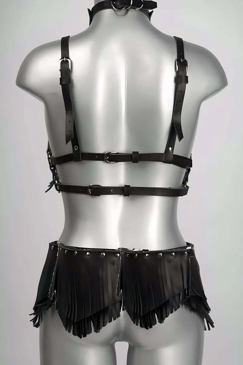 Black Fringed Vegan Leather Bustier