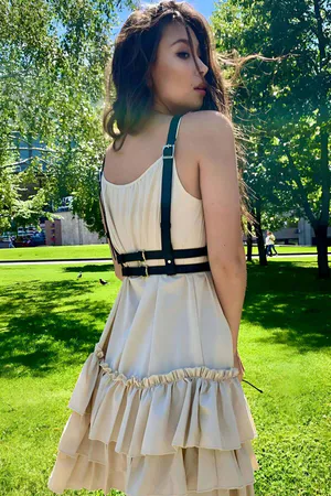 Siyah Faux Deri Göğüs Harness Kemer Ayarlanabilir Kayışlı