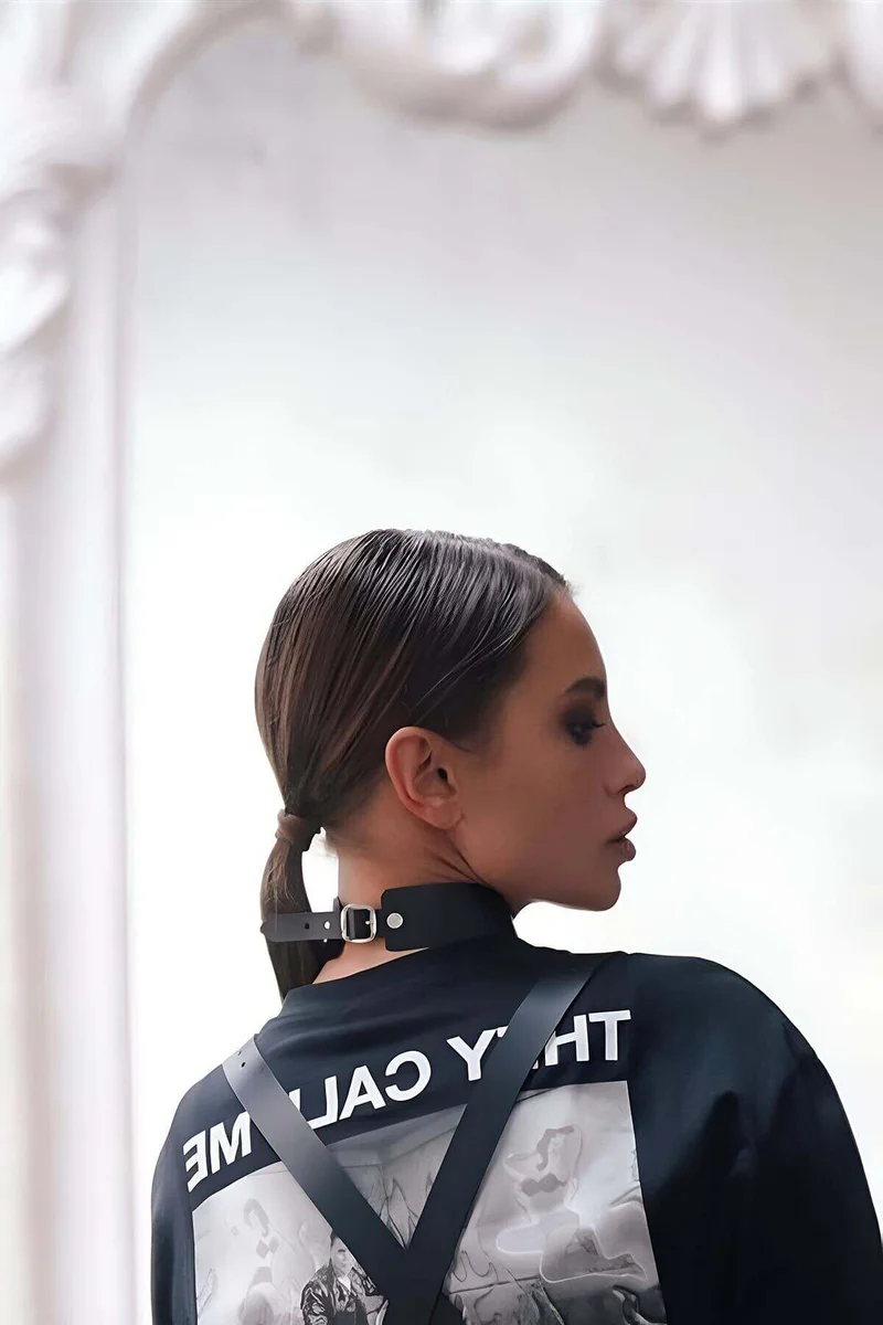 Leather Choker Collar - Adjustable Lace-Up Style