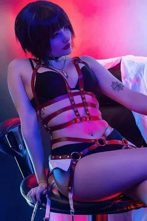 Red Faux Leather Body Harness Caged Straps O-Rings Garter Detail