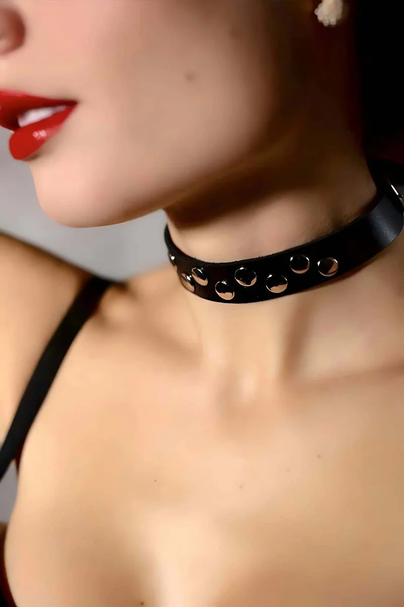 Leather Choker Adjustable Black Buckle Collar Women