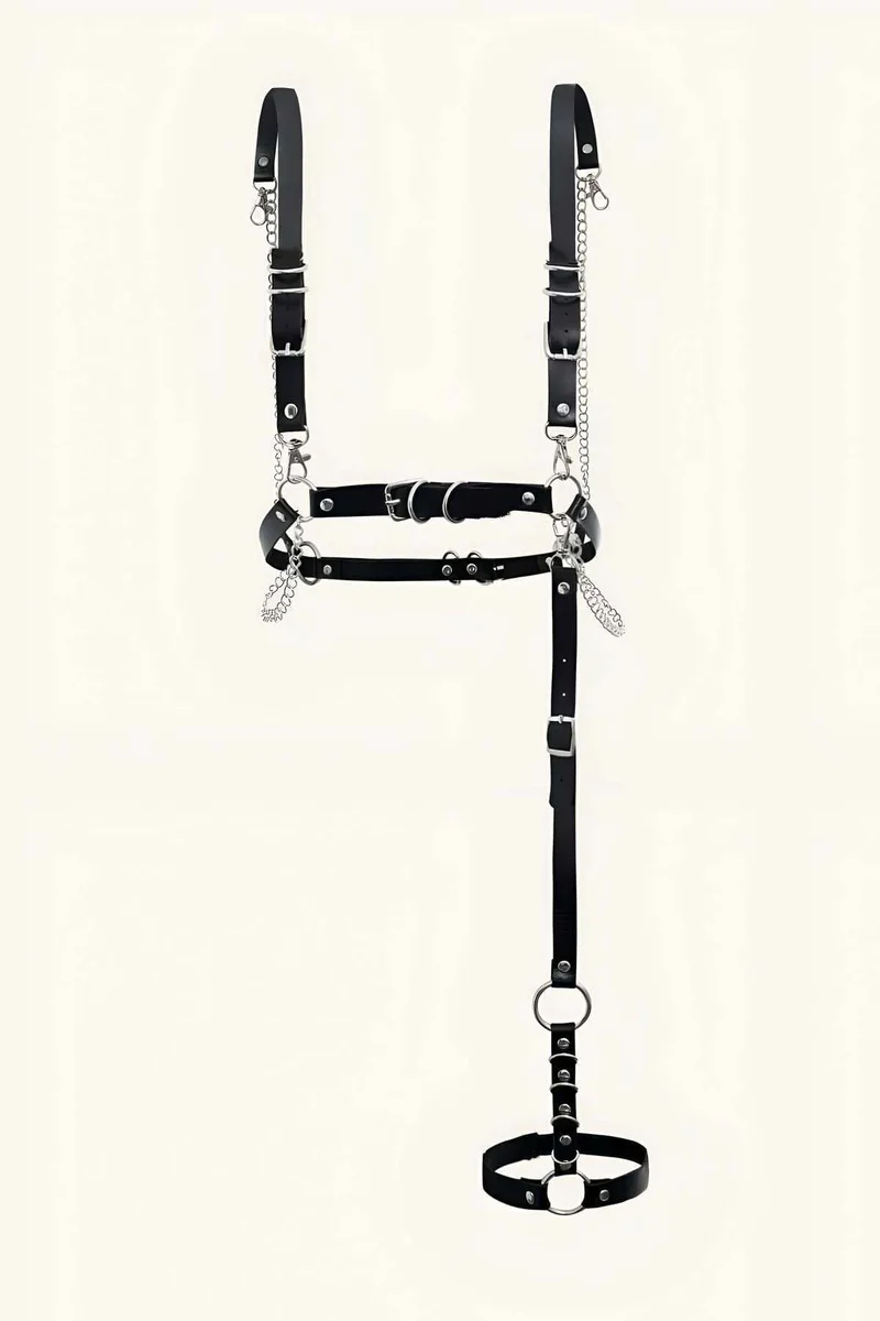 Women's body harness fashion black faux