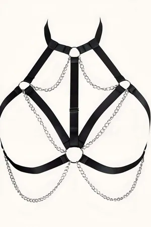 Black Chain Chest Harness Adjustable Bralette