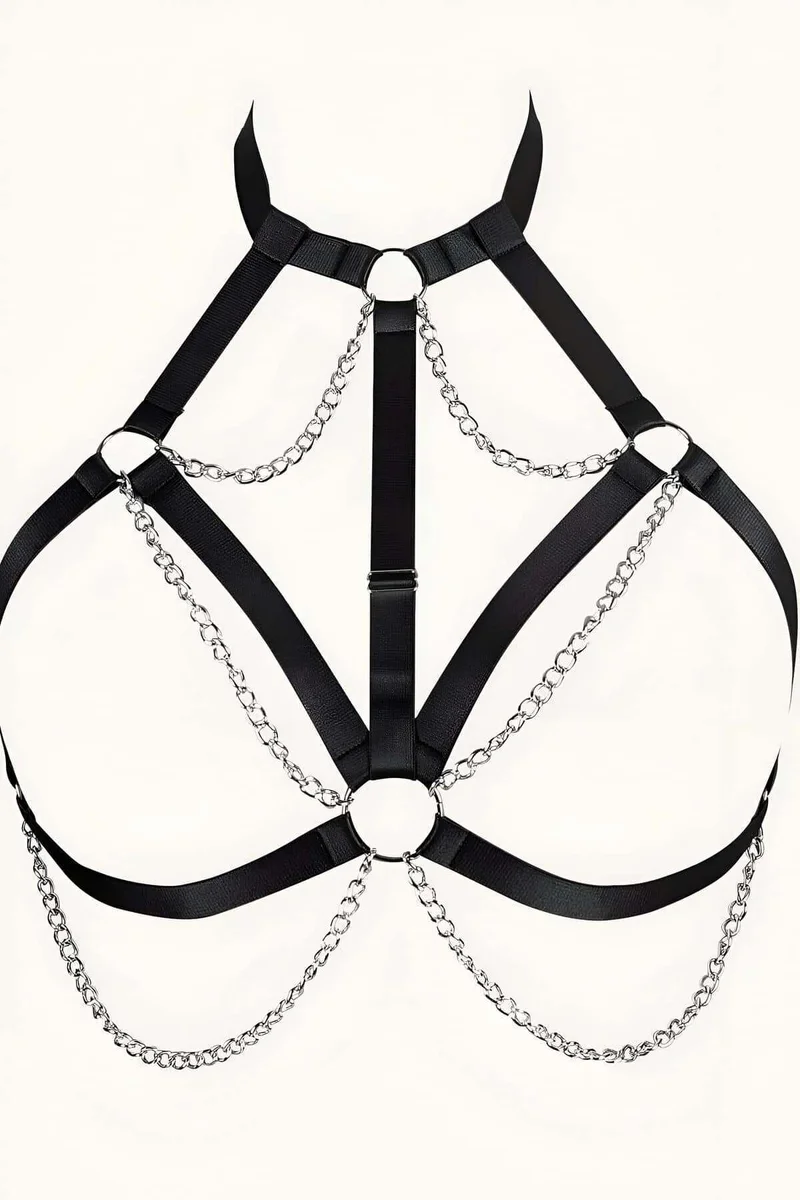 Black Chain Chest Harness Adjustable Bralette