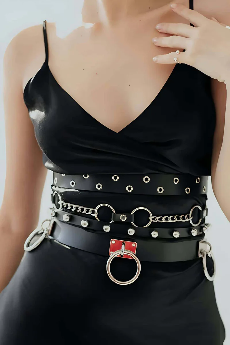 Faux leather waist harness