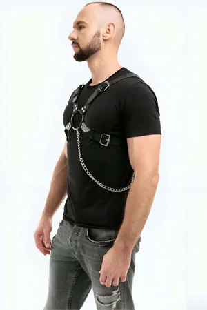Chain Detailed Leather Men's Chest Harness - APFTM95