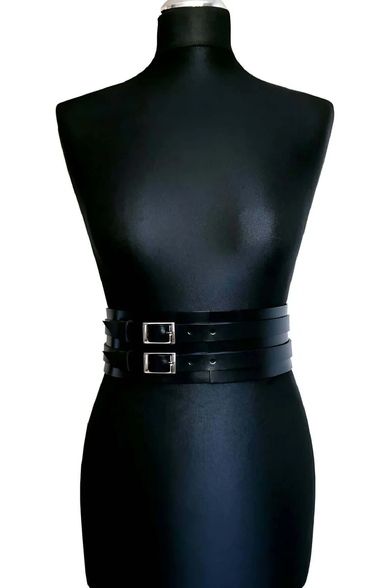 Wide faux leather belt harness
