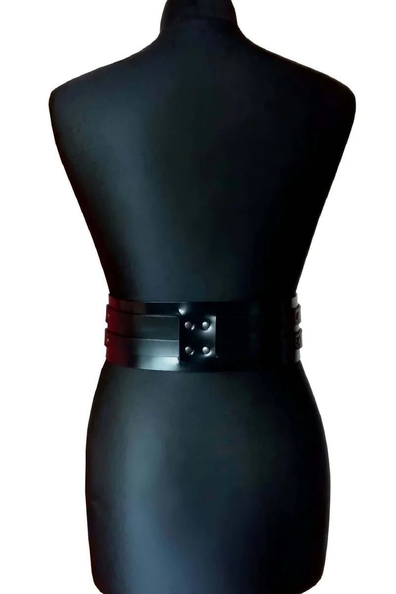 Fashion waist belt black faux leather on mannequin