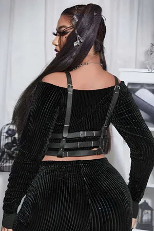 Black Studded Vegan Leather Chest Harness with Cage Straps