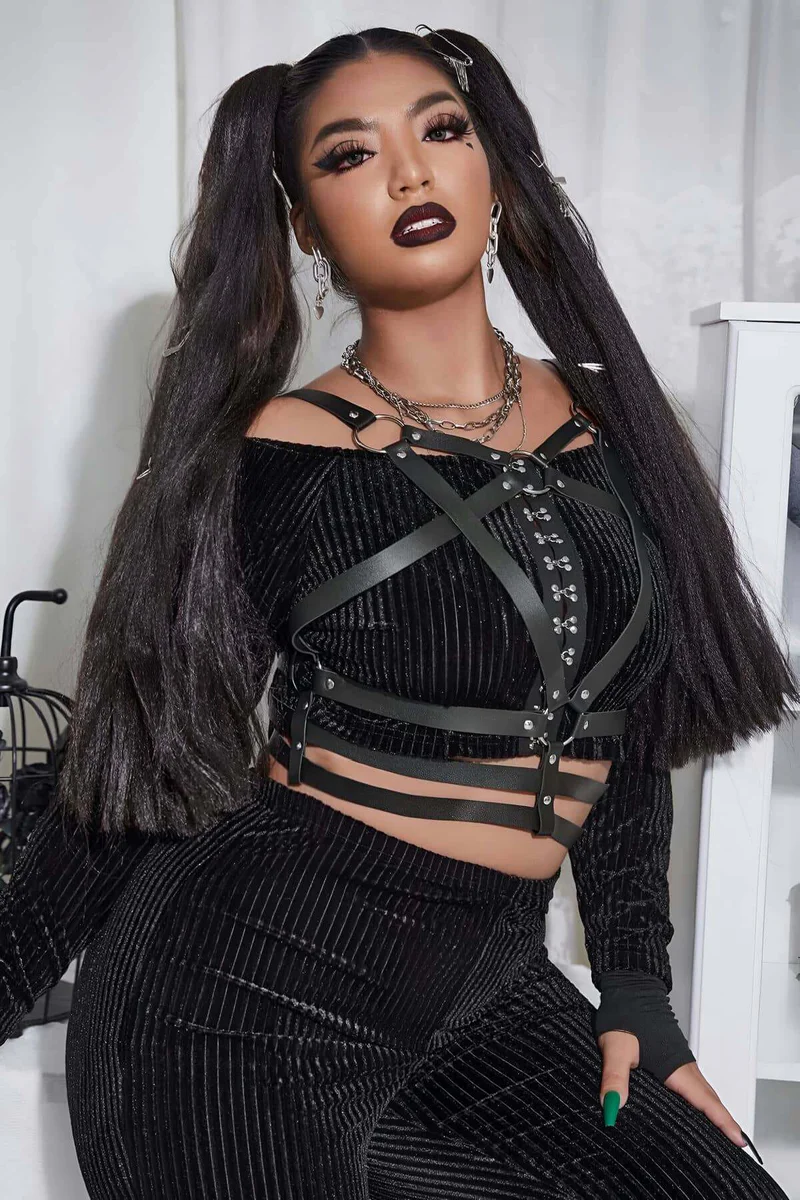 Vegan Leather Caged Harness Side View