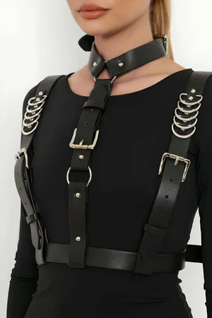 Leather Body Harness Adjustable Shoulder & Chest Straps