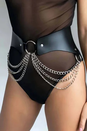 Chain Leather Belt, Stylish Waist Belt, Dress Belt with Chain Detail - APFT988