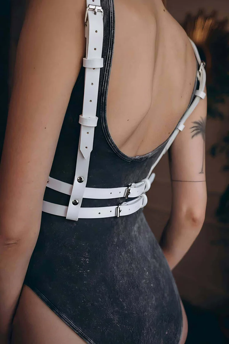 White Vegan Leather Harness Choker