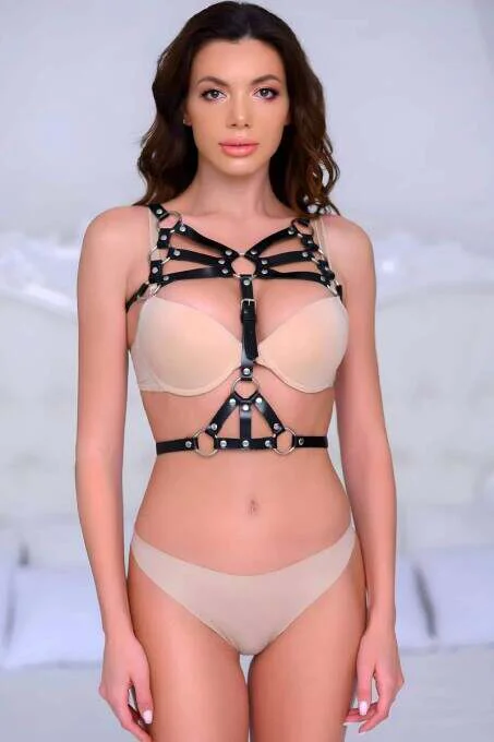 Women's Leather Harness with Studs | Adjustable Body Cage Top