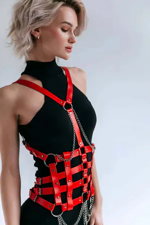 Leather Belt on Dress, Leather Dress Belt, Leather Corset Harness - APFT1072
