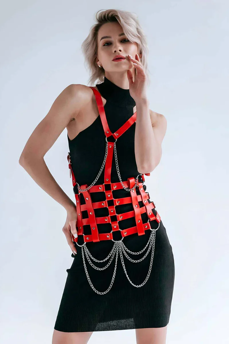 Leather Belt on Dress, Leather Dress Belt, Leather Corset Harness - APFT1072